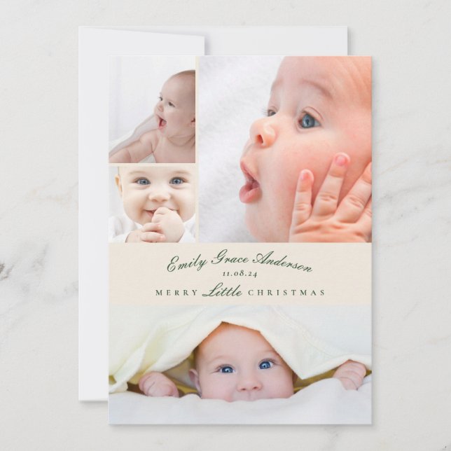 Baby Announcement 5 Collage Merry Little Christmas (Front)