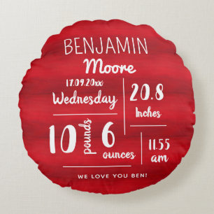 Baby Announcement Birth Stats Nursery Decor  Round Cushion