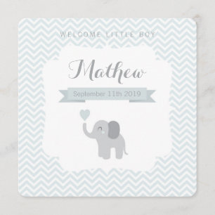 Baby Announcement Boy Elephant Chevron Heart