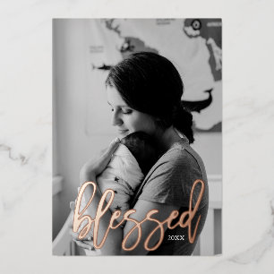 Baby Announcement Foil Blessed Holiday Card