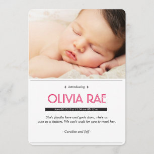 Baby Announcement in black, white and pink
