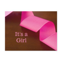 Baby announcement its a girl pink ribbon postcard