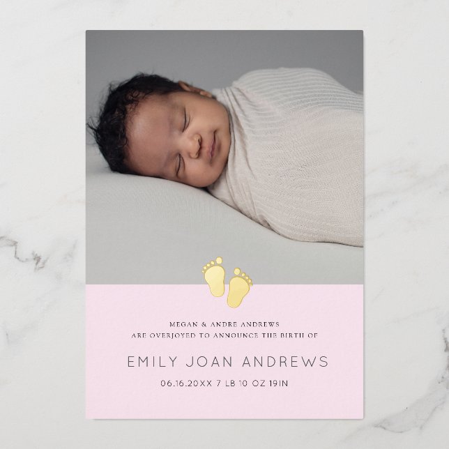 Baby Announcement Modern baby foot - girl (Front)