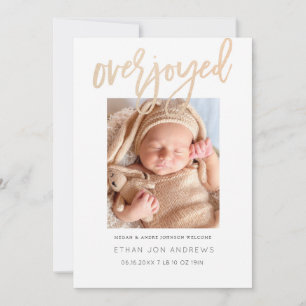 Baby Announcement - Overjoyed gold glitter script