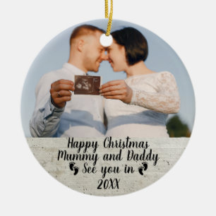 Baby Announcement, photo Pregnancy, expecting Ceramic Tree Decoration
