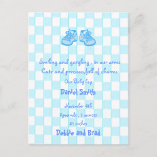 baby announcement postcard - blue