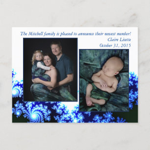 Baby Announcement Postcard - Precious Peacock