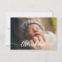 Baby Announcement, Thankful Script, white type