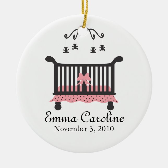 Baby Announcement with Birth Date Ceramic Tree Decoration (Front)