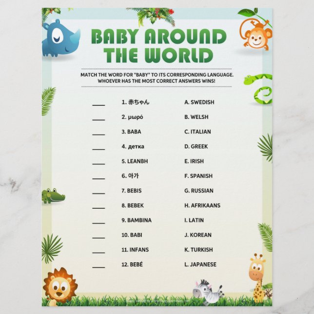 Baby Around The World [Animal Theme] Custom Letterhead (Front)