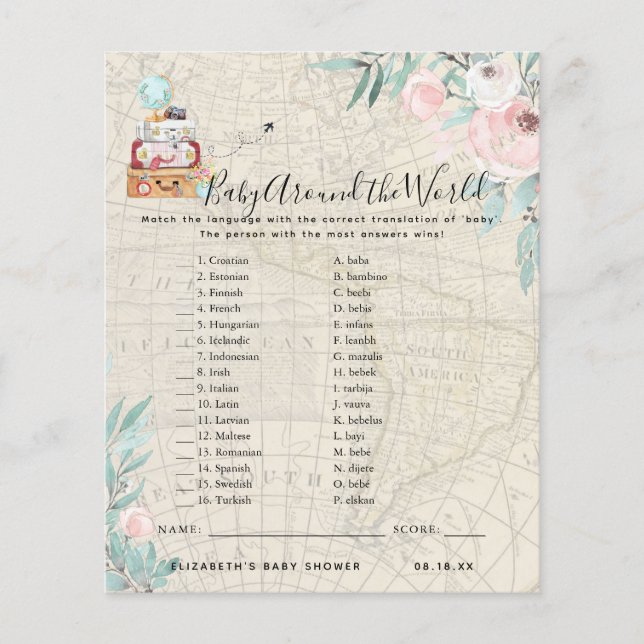 Baby Around The World | Baby Shower Game (Front)