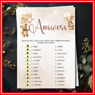 BABY AROUND THE WORLD Baby Shower Game Cute Bear Invitation