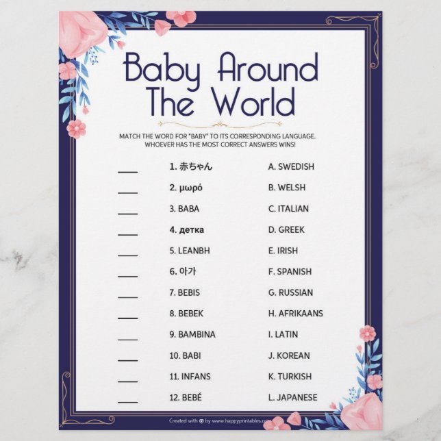 Baby Around The World [Floral Frame] Custom Letterhead (Front)