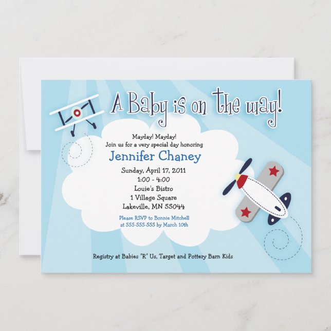 BABY AVIATOR Aeroplane 5x7 Baby Shower Invitation (Front)