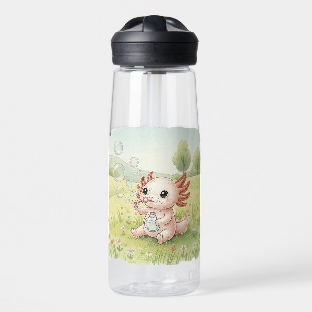 Baby Axolotl Blowing Bubbles Water Bottle (Front)