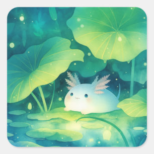 Baby Axolotl Flower Pond Square Sticker
