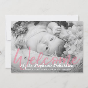 Baby B&W Pink Photo Welcome Birth Announcement
