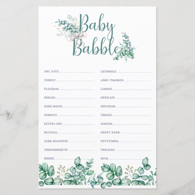 Baby Babble Greenery Baby Shower (Front)
