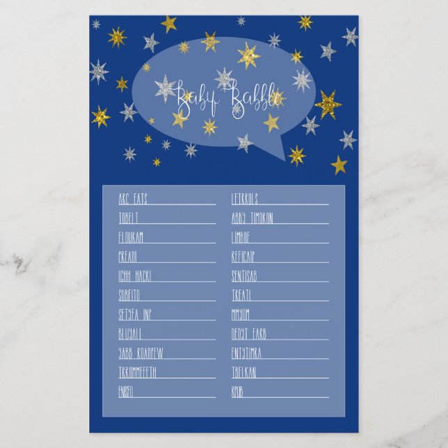 Baby Babble Little Star Baby Shower game (Front)