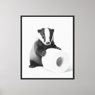 Baby Badger Holding Toilet Paper Cute Minimalist Canvas Print