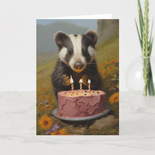 Baby Badger with a Birthday Cake Thank You Card