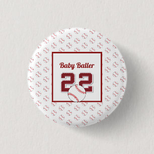 Baby baller red and white 3 cm round badge