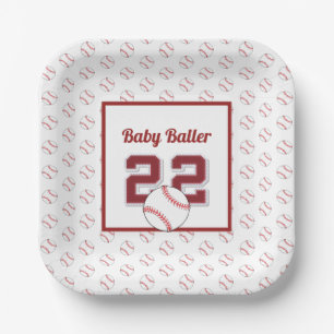Baby baller red and white paper plate