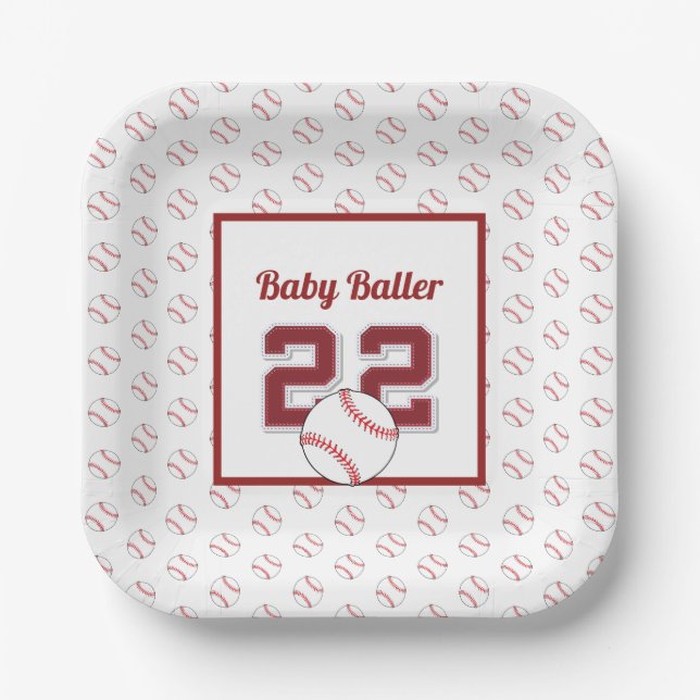 Baby baller red and white paper plate (Front)