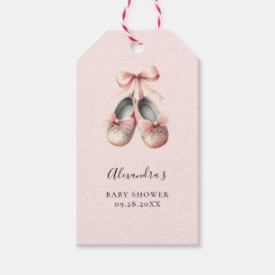 Baby Ballerina Shoes Pink Bow Gold Girl Shower Gift Tags