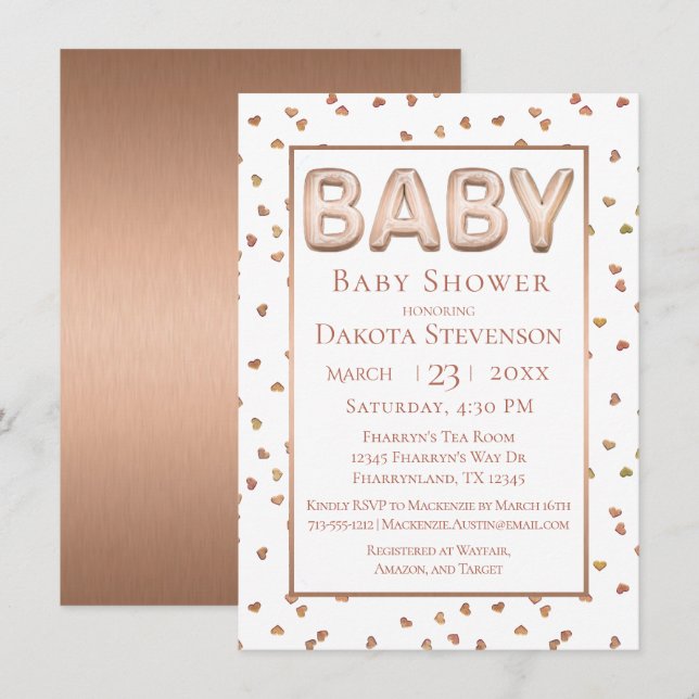Baby Balloon | Elegant Rose Gold Baby Shower Invitation (Front/Back)