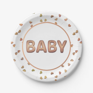 Baby Balloon   Elegant Rose Gold Baby Shower Paper Plate