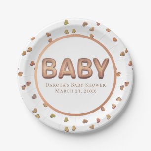 Baby Balloon   Elegant Rose Gold Baby Shower Paper Plate