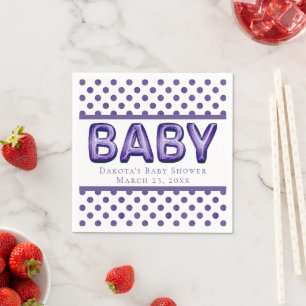 Baby Balloon   Royal Violet Purple Baby Shower Napkin