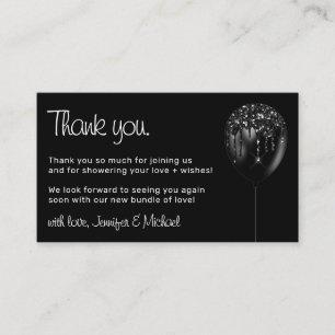 Baby Balloon Sparkle Party Glitz Black Thank You Enclosure Card