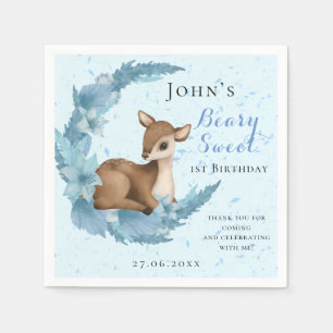 Baby Bambi & Flowers moon Dust blue Birthday  Napkin