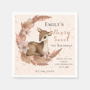 Baby Bambi & Flowers moon Dust Pink Birthday Napkin