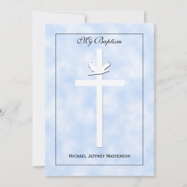 Baby Baptism Christening Invitation Boy Invite (Front)