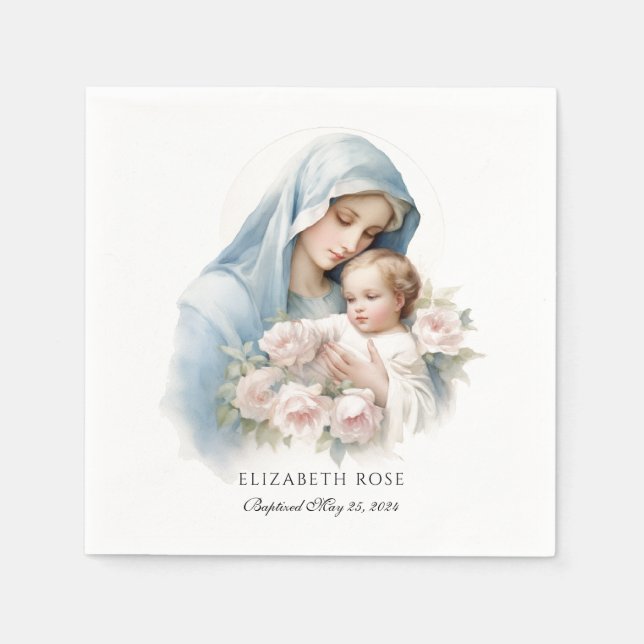 Baby Baptism Christening Mary and Jesus Napkin (Front)