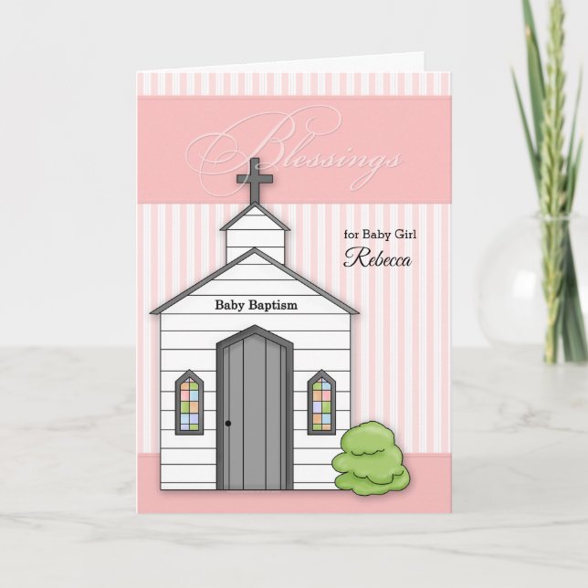 Baby Baptism in Pink for Girls with Chapel Card (Front)