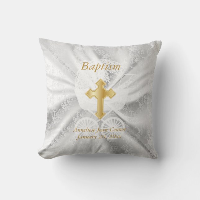 Baby Baptism on White Satin Cushion (Front)