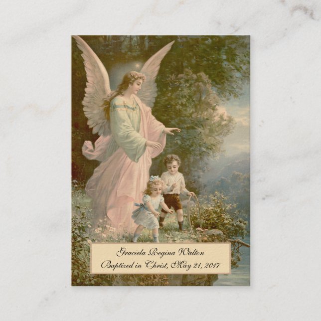 Baby Baptism  Remembrance Guardian Angel Holy Card (Front)
