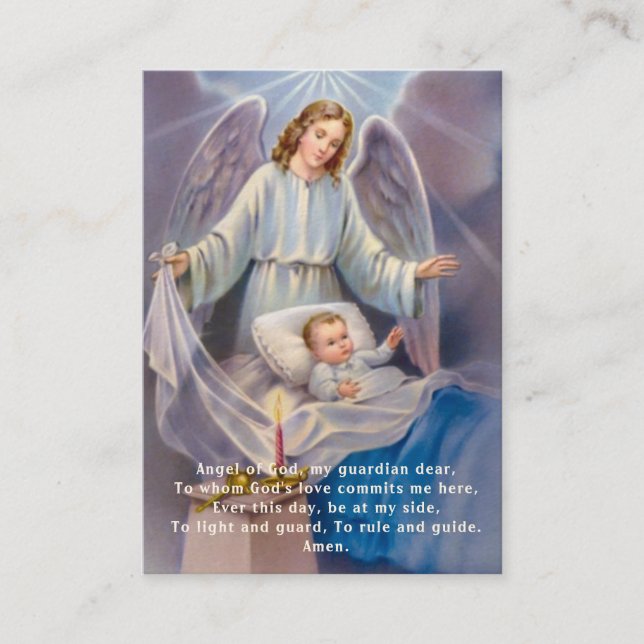Baby Baptismal Remembrance  Angel Prayer Holy Card (Front)