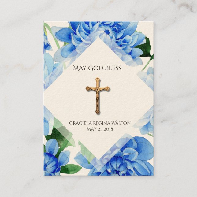 Baby Baptismal Remembrance  Gold Cross Holy Card (Front)