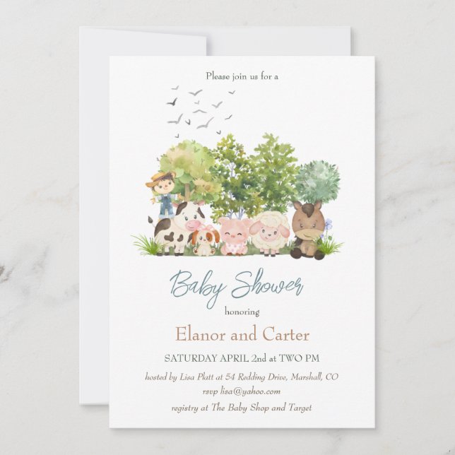 Baby Barn Animals Coed Baby Shower Invitation (Front)