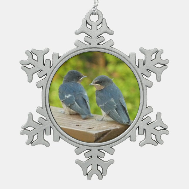 Baby Barn Swallows Nature Bird Photography Snowflake Pewter Christmas Ornament (Front)