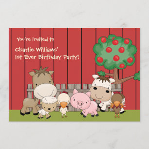 Baby Barnyard Buddies Birthday Party  Invitation