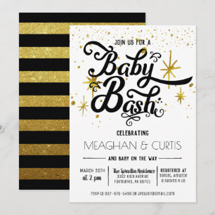 Baby Bash Invitation   Black, White & Gold