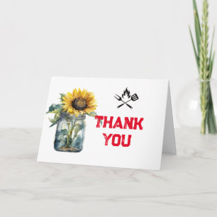 Baby BBQ red plaid gingham baby shower photo  Thank You Card