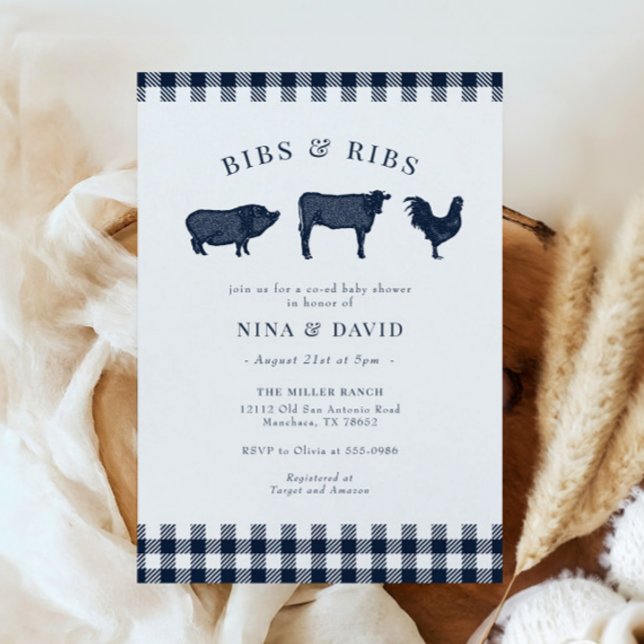 Baby BBQ Rustic Blue Plaid Baby Shower Invitation (Creator Uploaded)