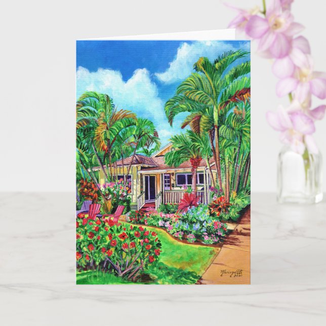 Baby Beach Bungalow Hawaiian Vacation House Card (Orchid)